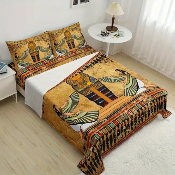 Parure de lit art égyptien antique – Décor luxueux et mystique pour chambre élégante – Confort et évasion garantis