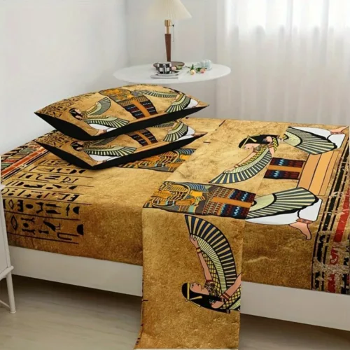 Parure de lit art égyptien antique – Décor luxueux et mystique pour chambre élégante – Confort et évasion garantis