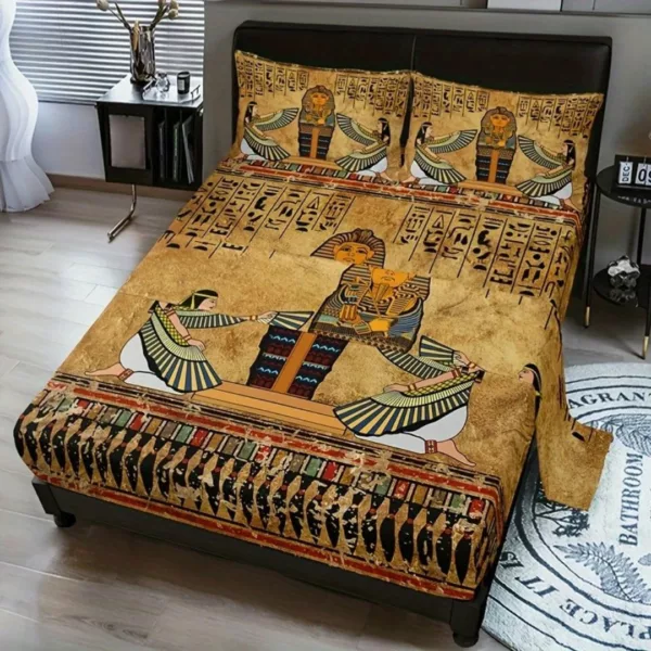 Parure de lit art égyptien antique – Décor luxueux et mystique pour chambre élégante – Confort et évasion garantis