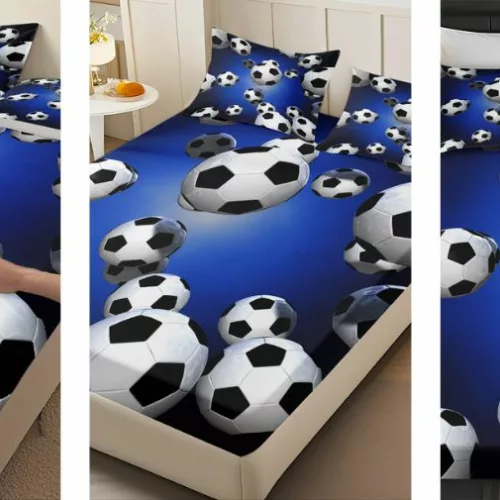 Parure de lit enfant motif ballons de football 3D, tissu doux et style sportif immersif