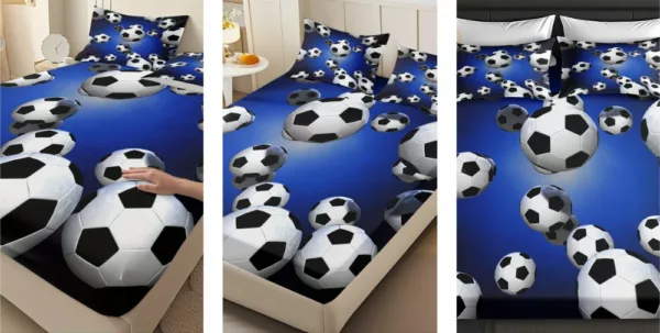 Parure de lit enfant motif ballons de football 3D, tissu doux et style sportif immersif
