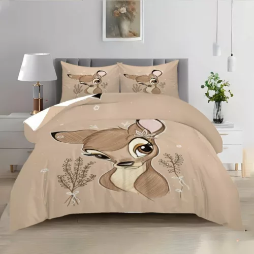 Parure de lit Bambi douceur florale – Housse de couette enfant ultra douce, déco féerique et sommeil paisible