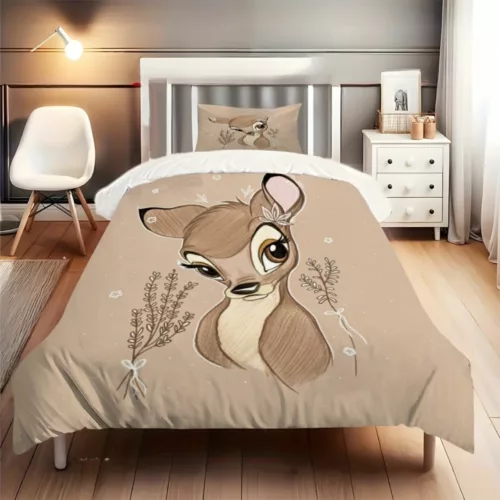 Parure de lit Bambi douceur florale – Housse de couette enfant ultra douce, déco féerique et sommeil paisible