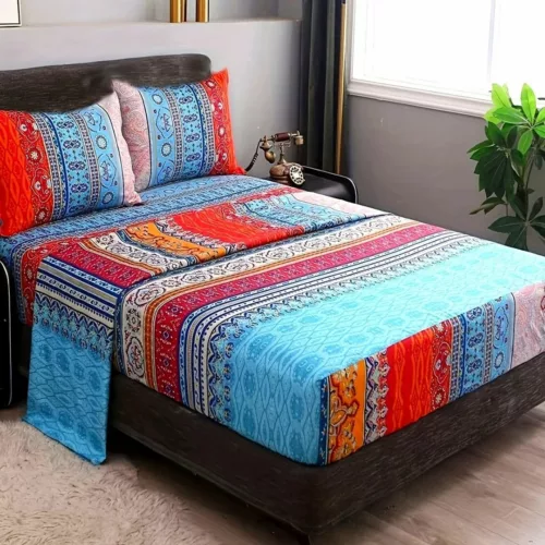 Parure de lit bohème en tissu doux à rayures orientales pour chambre zen