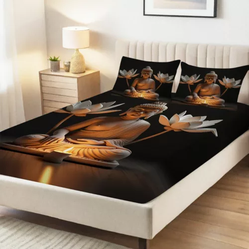 Parure de lit Bouddha lotus et sérénité – Ambiance zen et sommeil paisible pour des nuits réparatrices