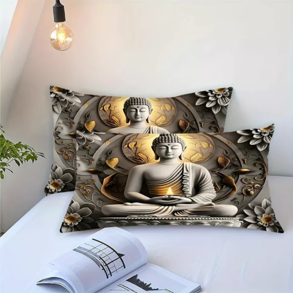 Parure de lit Bouddha sérénité dorée – Ambiance zen et luxe asiatique pour un sommeil paisible