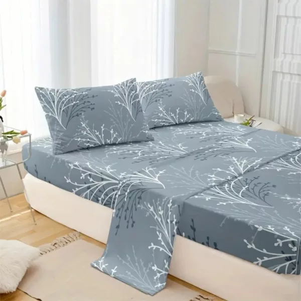 Parure de lit zen en tissu doux, motif branches minimalistes pour chambre apaisante