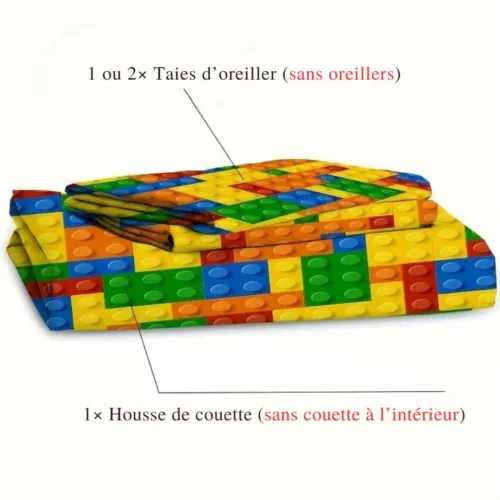 Parure de lit briques de construction colorées – Univers ludique et créatif pour chambre d'enfant – Confort doux et amusant