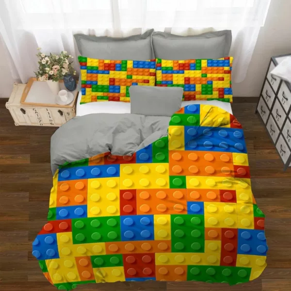 Parure de lit briques de construction colorées – Univers ludique et créatif pour chambre d'enfant – Confort doux et amusant