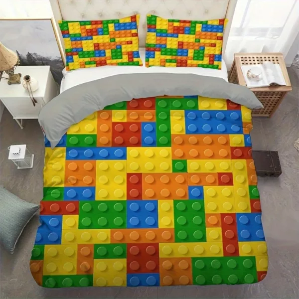 Parure de lit briques de construction colorées – Univers ludique et créatif pour chambre d'enfant – Confort doux et amusant