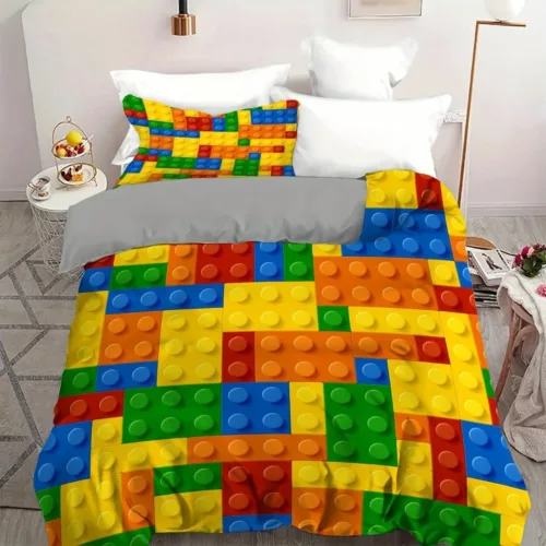 Parure de lit briques de construction colorées – Univers ludique et créatif pour chambre d'enfant – Confort doux et amusant