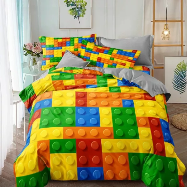 Parure de lit briques de construction colorées – Univers ludique et créatif pour chambre d'enfant – Confort doux et amusant