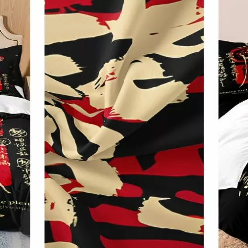 Parure de lit zen en tissu doux avec motifs calligraphiques asiatiques porte-bonheur
