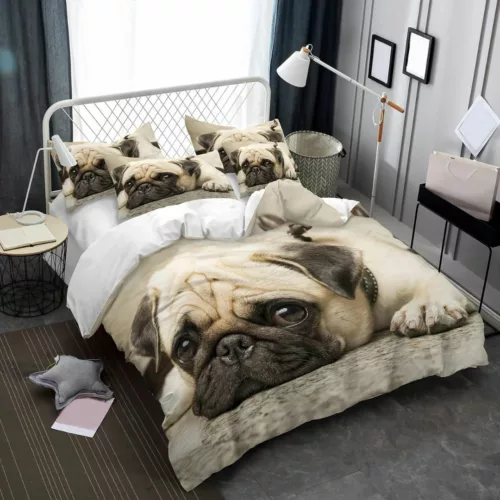 Parure de lit carlin regard attendrissant – Style unique pour les amoureux des chiens – Douceur et confort garantis