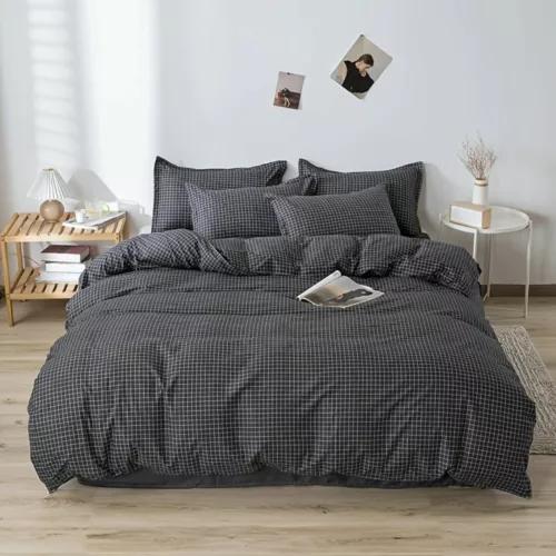 Parure de lit carreaux noirs minimalistes – Élégance moderne et sommeil raffiné – Style épuré pour chambre design