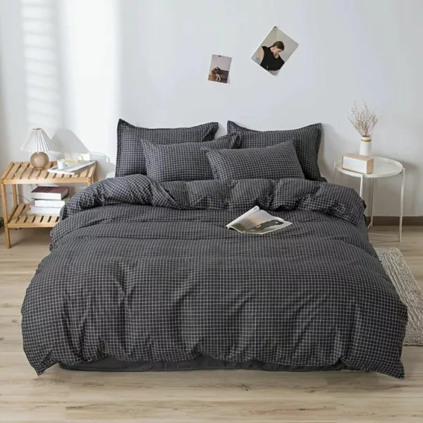 Parure de lit carreaux noirs minimalistes – Élégance moderne et sommeil raffiné – Style épuré pour chambre design