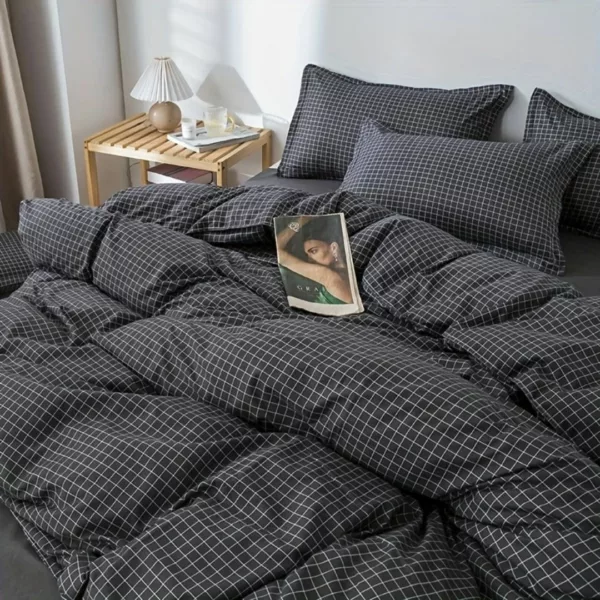 Parure de lit carreaux noirs minimalistes – Élégance moderne et sommeil raffiné – Style épuré pour chambre design