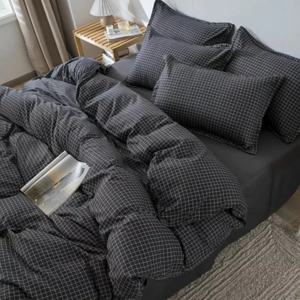 Parure de lit carreaux noirs minimalistes – Élégance moderne et sommeil raffiné – Style épuré pour chambre design