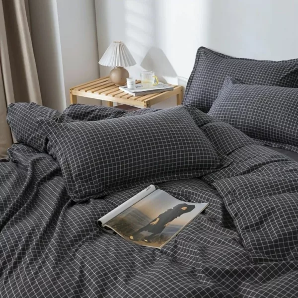 Parure de lit carreaux noirs minimalistes – Élégance moderne et sommeil raffiné – Style épuré pour chambre design
