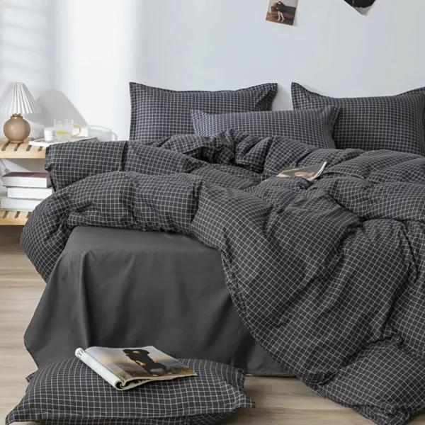 Parure de lit carreaux noirs minimalistes – Élégance moderne et sommeil raffiné – Style épuré pour chambre design