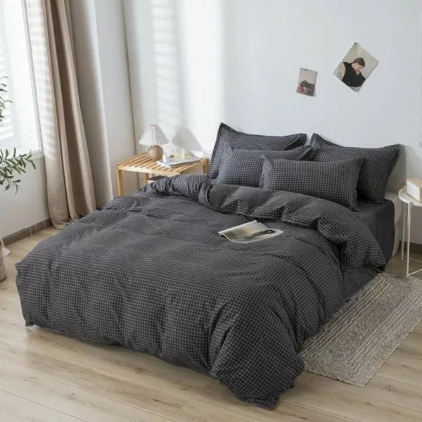 Parure de lit carreaux noirs minimalistes – Élégance moderne et sommeil raffiné – Style épuré pour chambre design