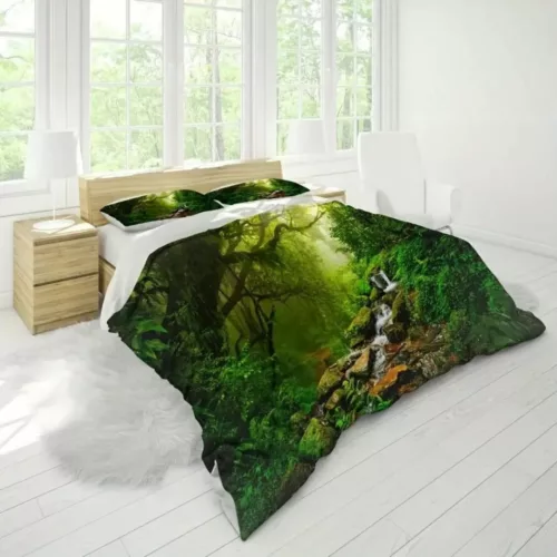 Parure de lit cascade forêt tropicale – Évasion exotique et sommeil apaisant – Décor naturel zen