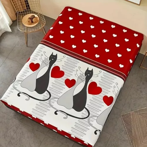 Parure de lit chats amoureux graphiques – Housse douce et stylée pour chambre cosy et romantique