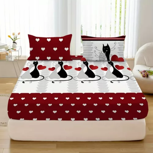 Parure de lit chats amoureux graphiques – Housse douce et stylée pour chambre cosy et romantique