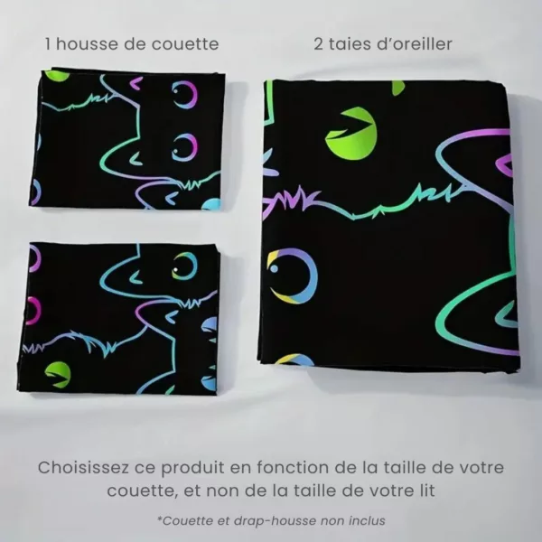 Parure de lit chats fluorescents fun – Ambiance magique la nuit pour chambre d'enfant ou ado – Confort et originalité assurés