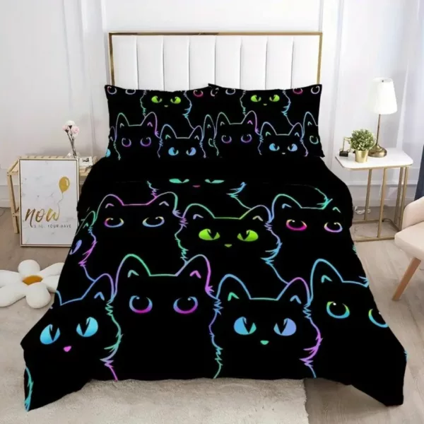 Parure de lit chats fluorescents fun – Ambiance magique la nuit pour chambre d'enfant ou ado – Confort et originalité assurés