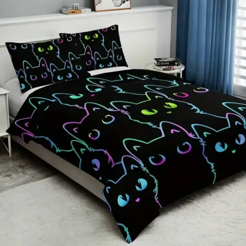 Parure de lit chats fluorescents fun – Ambiance magique la nuit pour chambre d'enfant ou ado – Confort et originalité assurés