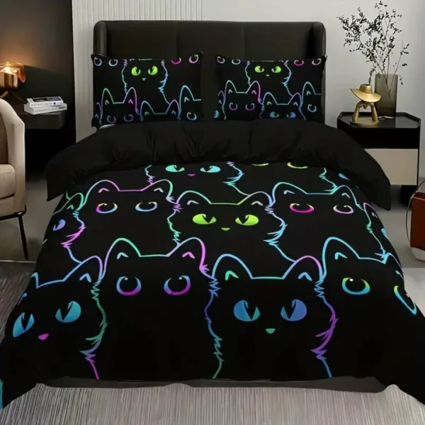 Parure de lit chats fluorescents fun – Ambiance magique la nuit pour chambre d'enfant ou ado – Confort et originalité assurés