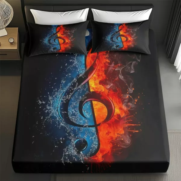 Parure de lit clé de sol feu et glace – Ambiance rock chic – Confort doux et design musical unique