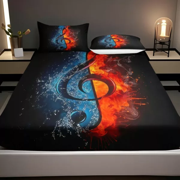 Parure de lit clé de sol feu et glace – Ambiance rock chic – Confort doux et design musical unique