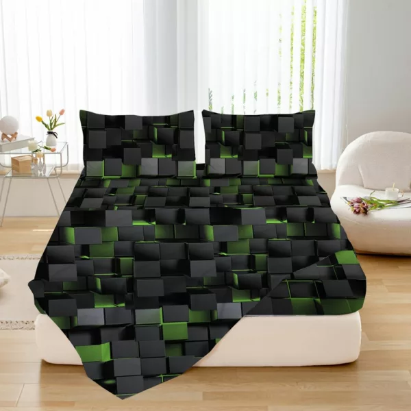 Parure de lit cubes 3D rouge noir – Style moderne et profondeur visuelle pour une chambre élégante