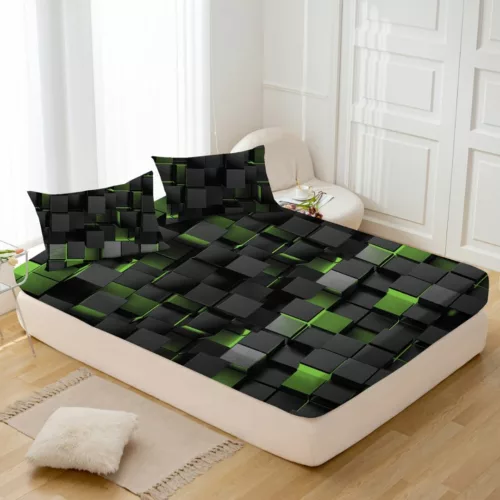 Parure de lit cubes 3D rouge noir – Style moderne et profondeur visuelle pour une chambre élégante