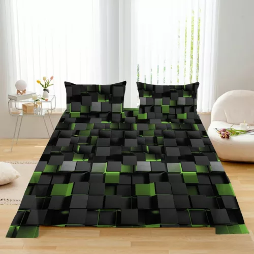 Parure de lit cubes 3D rouge noir – Style moderne et profondeur visuelle pour une chambre élégante
