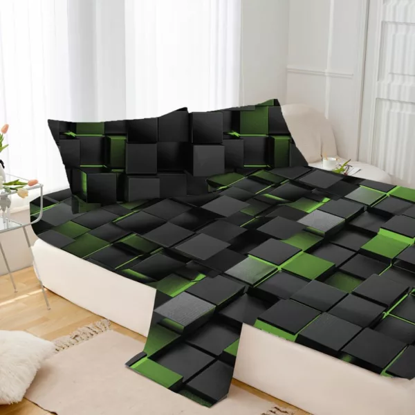 Parure de lit cubes 3D rouge noir – Style moderne et profondeur visuelle pour une chambre élégante