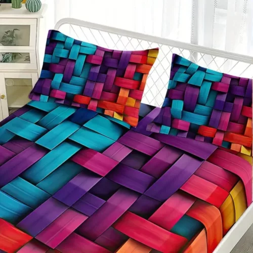 Parure de lit tressée style artisanal, tissu doux, déco chaleureuse et moderne