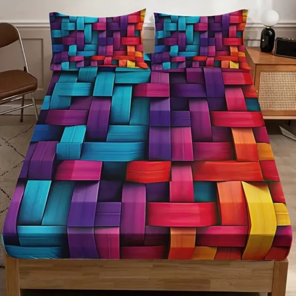 Parure de lit design tressé multicolore – Ambiance chaleureuse et déco tendance – Douceur et style assurés