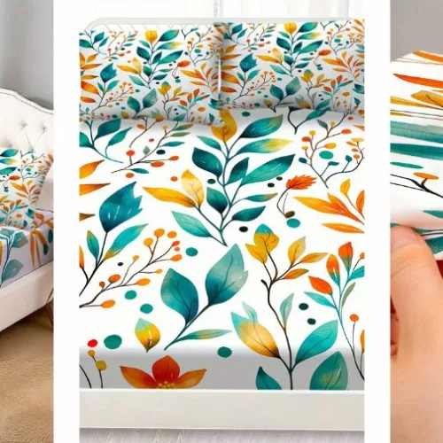 Parure de lit en coton à motif de feuilles automnales pour chambre cosy et naturelle