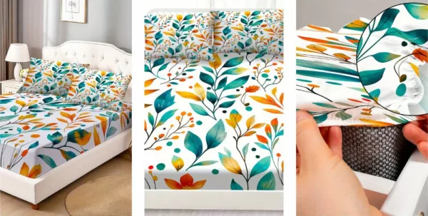Parure de lit en coton à motif de feuilles automnales pour chambre cosy et naturelle