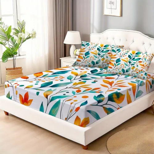 Parure de lit feuillage automnal coloré – Ambiance chaleureuse et cocooning pour des nuits réconfortantes