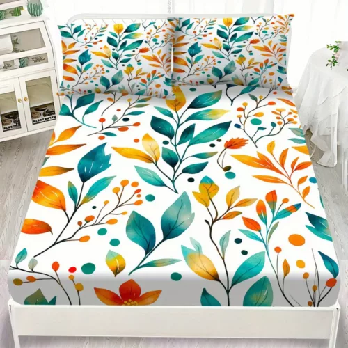 Parure de lit feuillage automnal coloré – Ambiance chaleureuse et cocooning pour des nuits réconfortantes