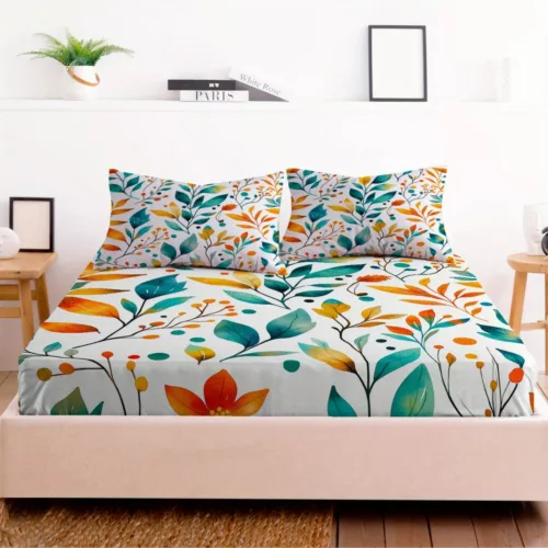 Parure de lit feuillage automnal coloré – Ambiance chaleureuse et cocooning pour des nuits réconfortantes