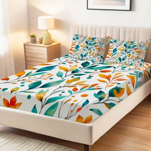 Parure de lit feuillage automnal coloré – Ambiance chaleureuse et cocooning pour des nuits réconfortantes