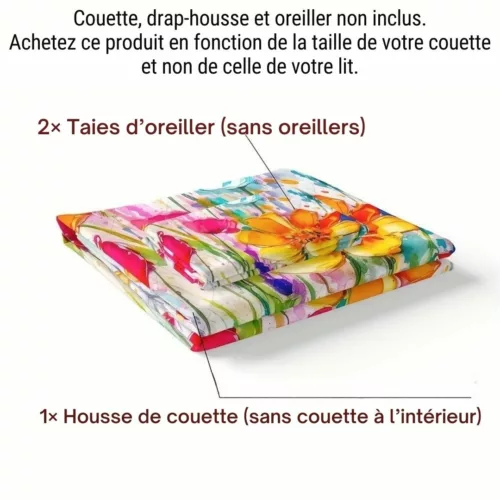 Parure de lit fleurs aquarelle éclatantes – Ambiance florale chic et colorée pour chambre lumineuse et apaisante