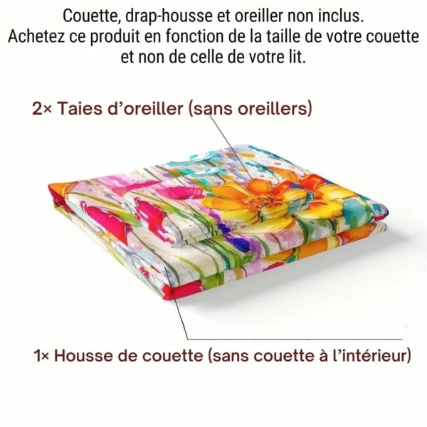 Parure de lit fleurs aquarelle éclatantes – Ambiance florale chic et colorée pour chambre lumineuse et apaisante