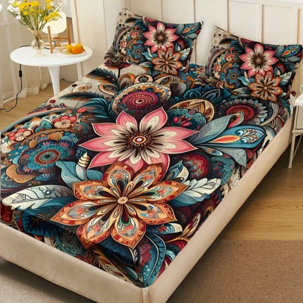 Parure de lit fleurs mandala psychédélique
