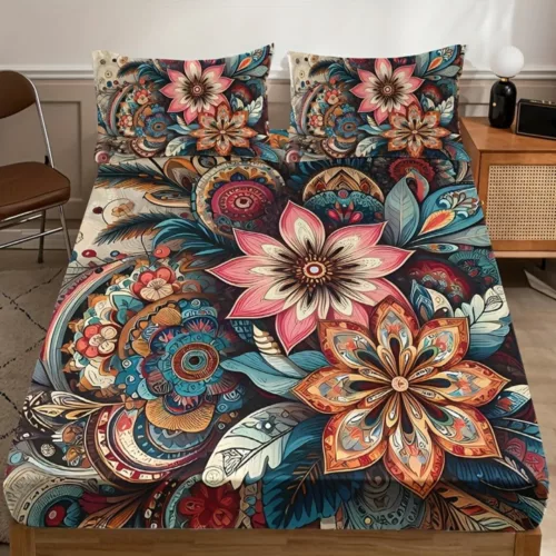 Parure de lit fleurs mandala psychédélique
